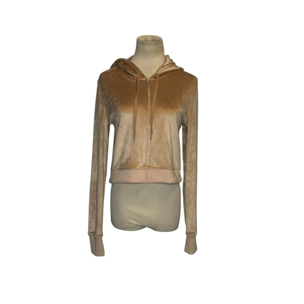 Aerie beige velour long sleeves zipper hoodie jacket size Medium